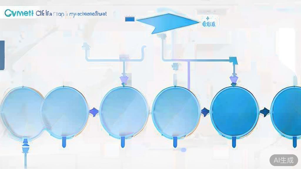 "Simple flowchart illustration with connected circles and arrows, light blue and white color scheme, clean minimal design, business presentation style, infographic element"