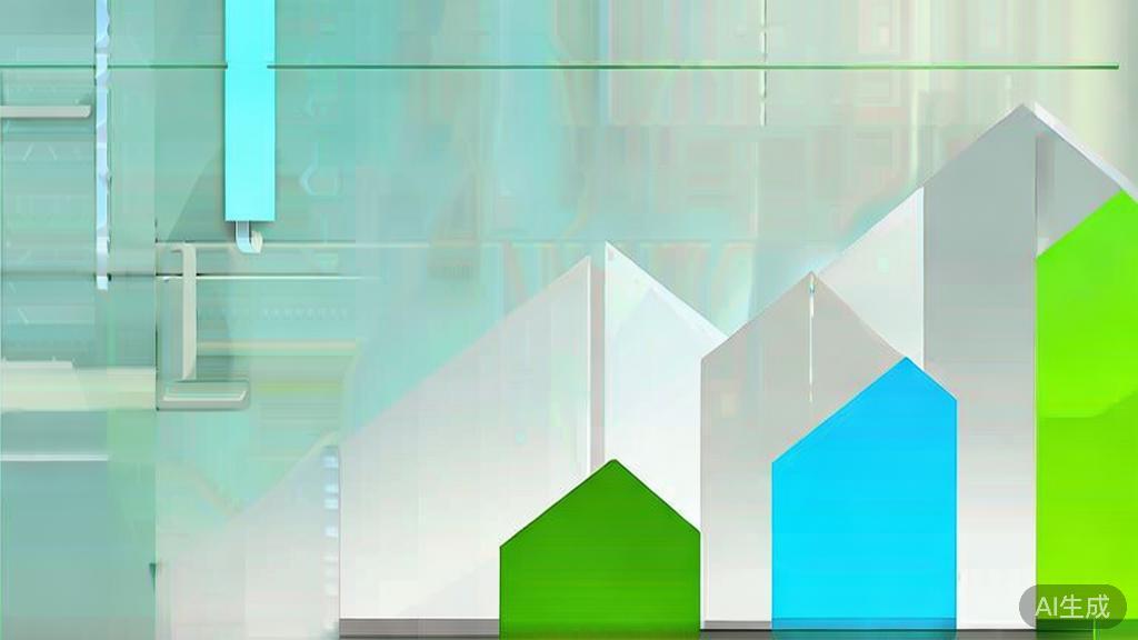 "Upward trending graph with simple geometric elements, green and blue color palette, clean business infographic style, minimal design, growth concept"