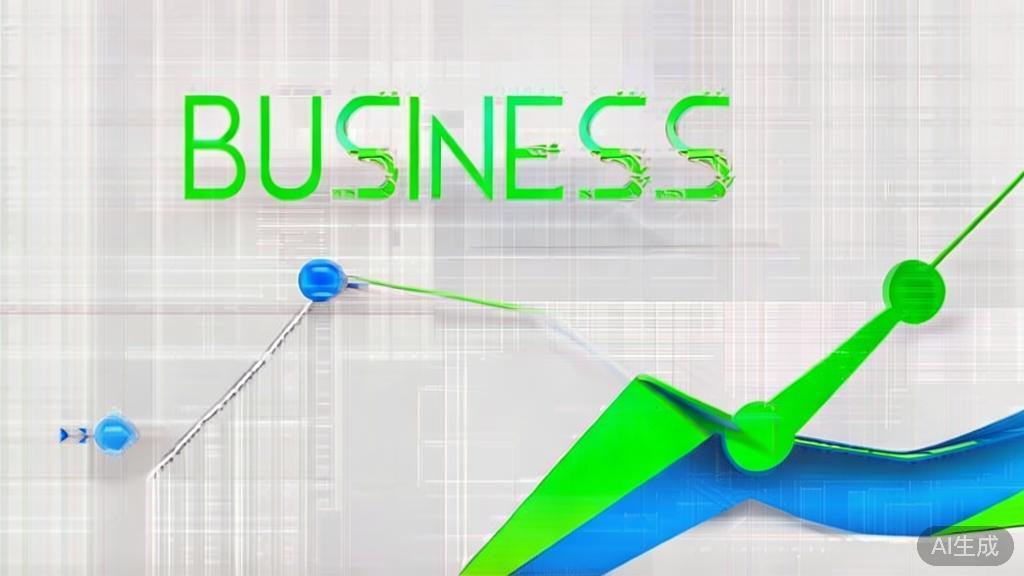 Upward trending graph with simple geometric elements, green and blue color palette, clean business infographic style, minimal design, growth concept