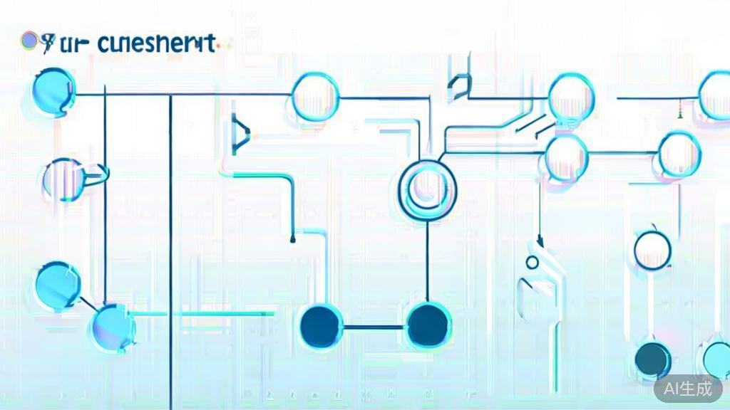 "Simple flowchart illustration with connected circles and arrows, light blue and white color scheme, clean minimal design, business presentation style, infographic element"