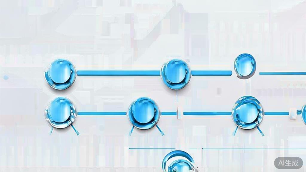 "Simple flowchart illustration with connected circles and arrows, light blue and white color scheme, clean minimal design, business presentation style, infographic element"