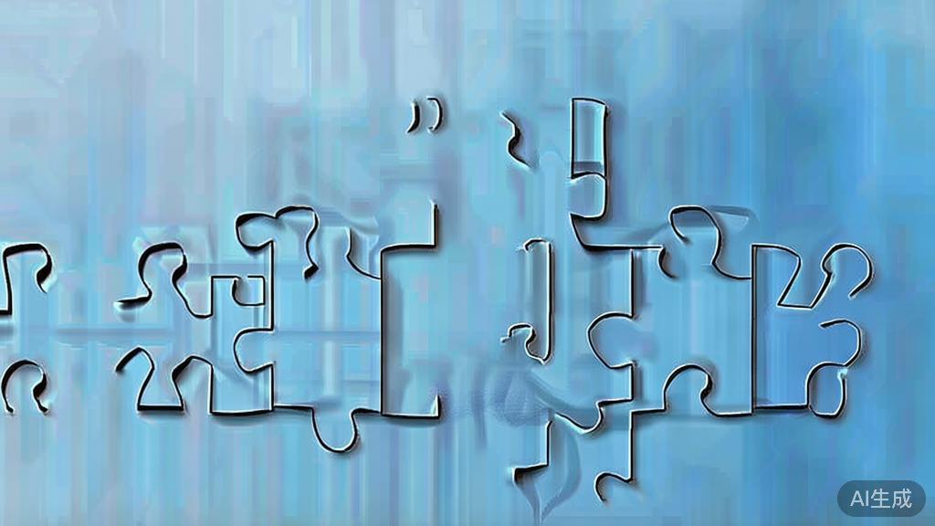 "Simple puzzle pieces connecting together, gradient blue background, clean flat design, business solution concept, minimalist style, success concept"