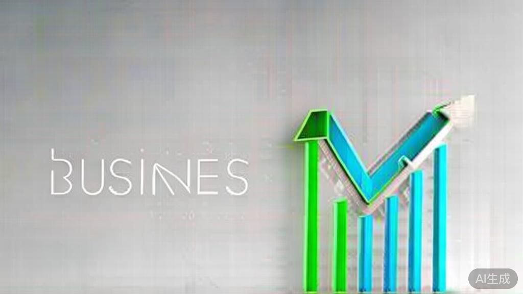 Upward trending graph with simple geometric elements, green and blue color palette, clean business infographic style, minimal design, growth concept