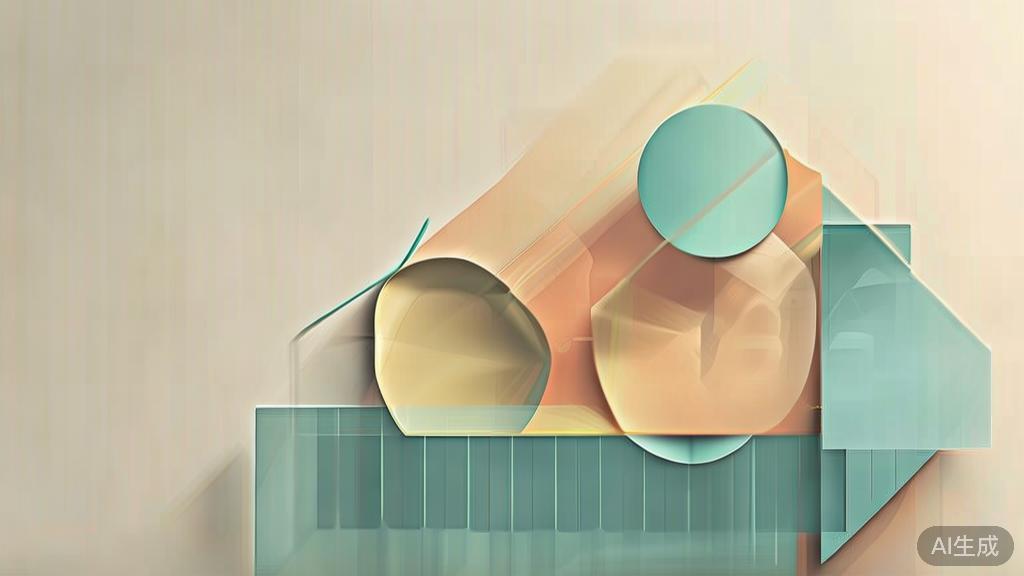 "Abstract geometric composition with overlapping shapes, soft pastel colors, modern minimal style, professional business concept illustration, 3d render isometric"