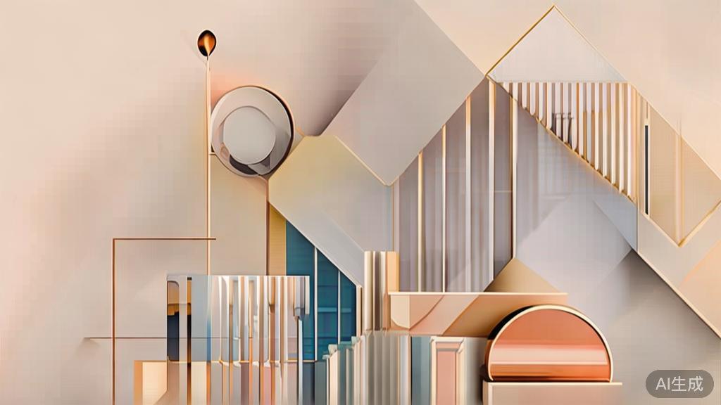 "Abstract geometric composition with overlapping shapes, soft pastel colors, modern minimal style, professional business concept illustration, 3d render isometric"