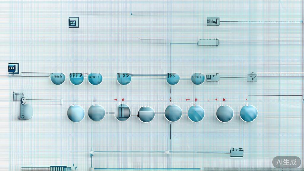"Simple flowchart illustration with connected circles and arrows, light blue and white color scheme, clean minimal design, business presentation style, infographic element"