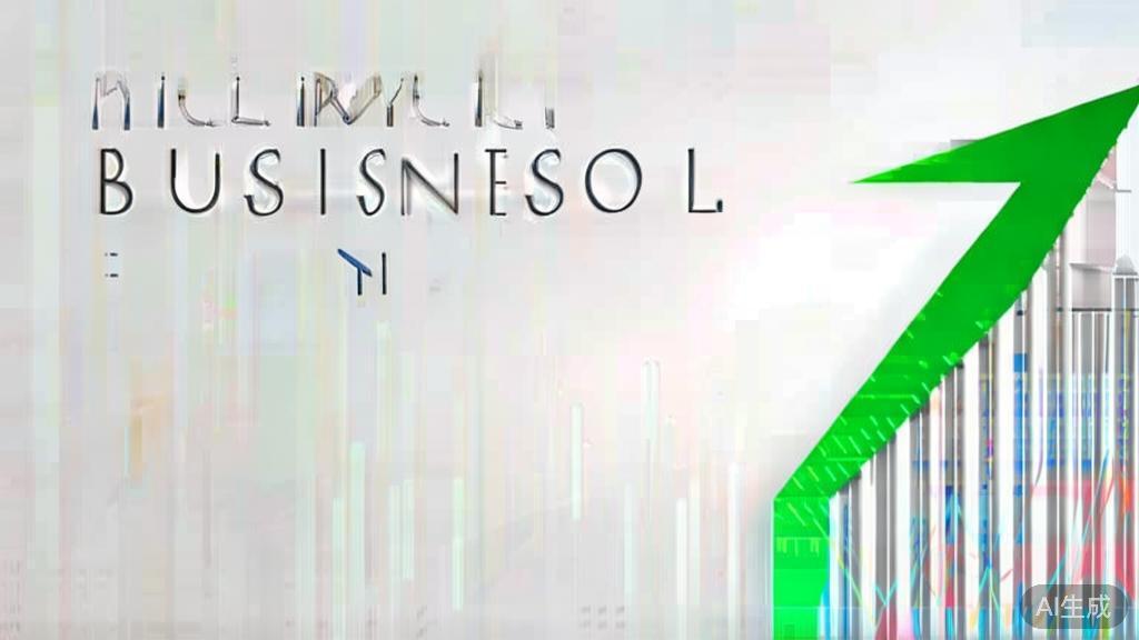 Upward trending graph with simple geometric elements, green and blue color palette, clean business infographic style, minimal design, growth concept