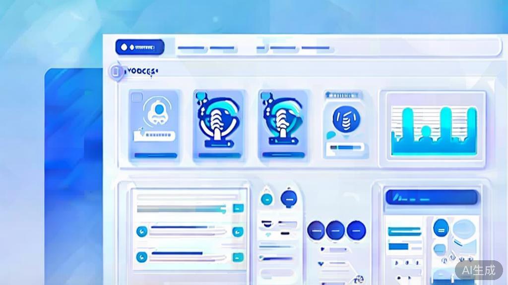 Flat vector illustration of voice search optimization, dashboard style, soft blue gradient