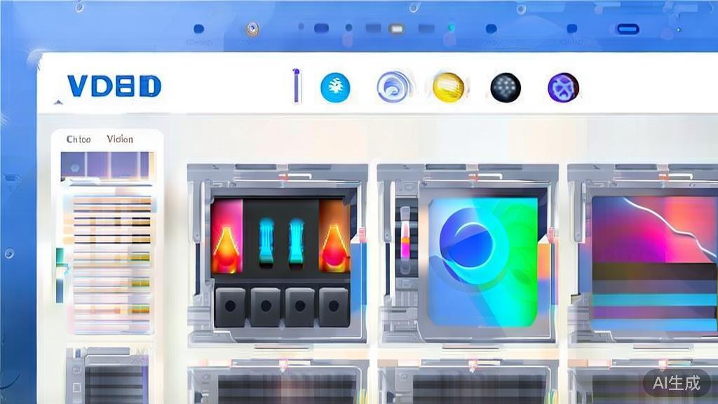 "Flat vector illustration of a video editing interface showing various tools and effects for enhancing short videos, minimalist design"