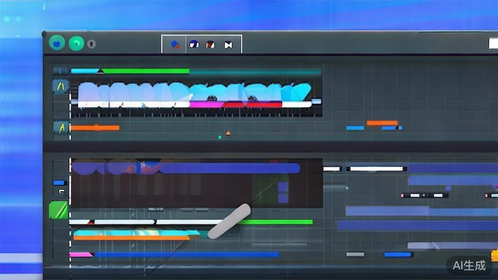 Flat vector illustration of editing process in video production, dashboard style, soft blue gradient