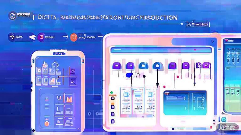 "Flat vector illustration of digital transformation in short drama production, dashboard style, soft blue gradient"