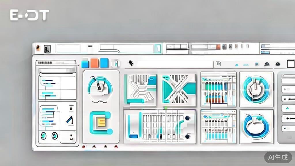 "Flat vector illustration of video editing software, showcasing different tools and features, minimalist design"