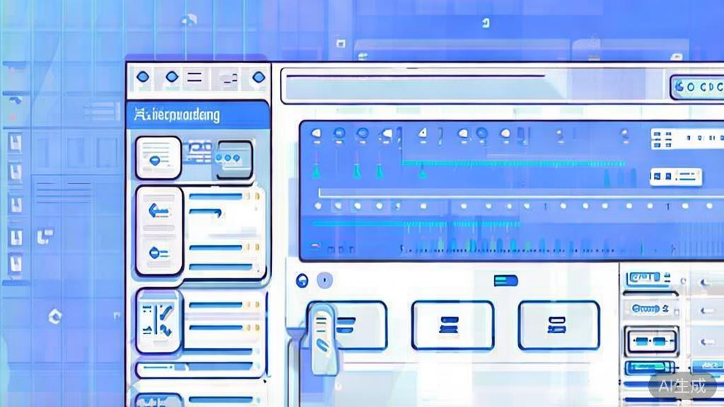 Flat vector illustration of AI technology in video editing, dashboard style, soft blue gradient