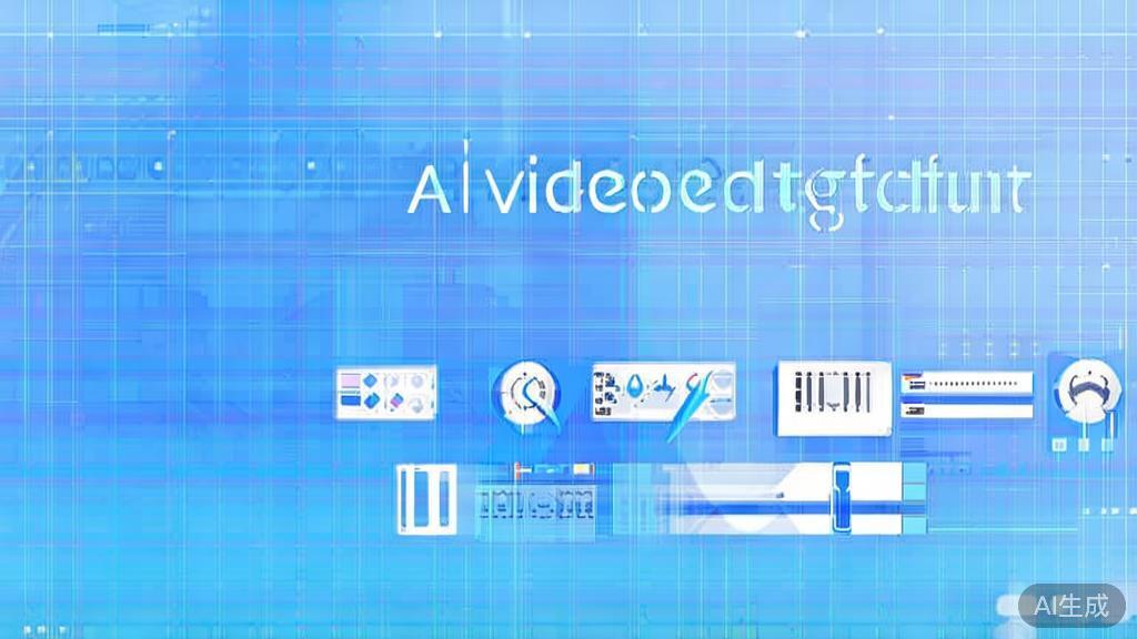 Flat vector illustration of AI剪辑软件 features, dashboard style, soft blue gradient