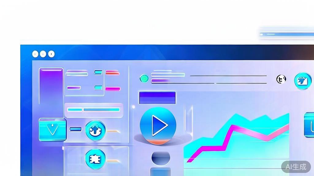 Flat vector illustration of video marketing success, dashboard style, soft blue gradient