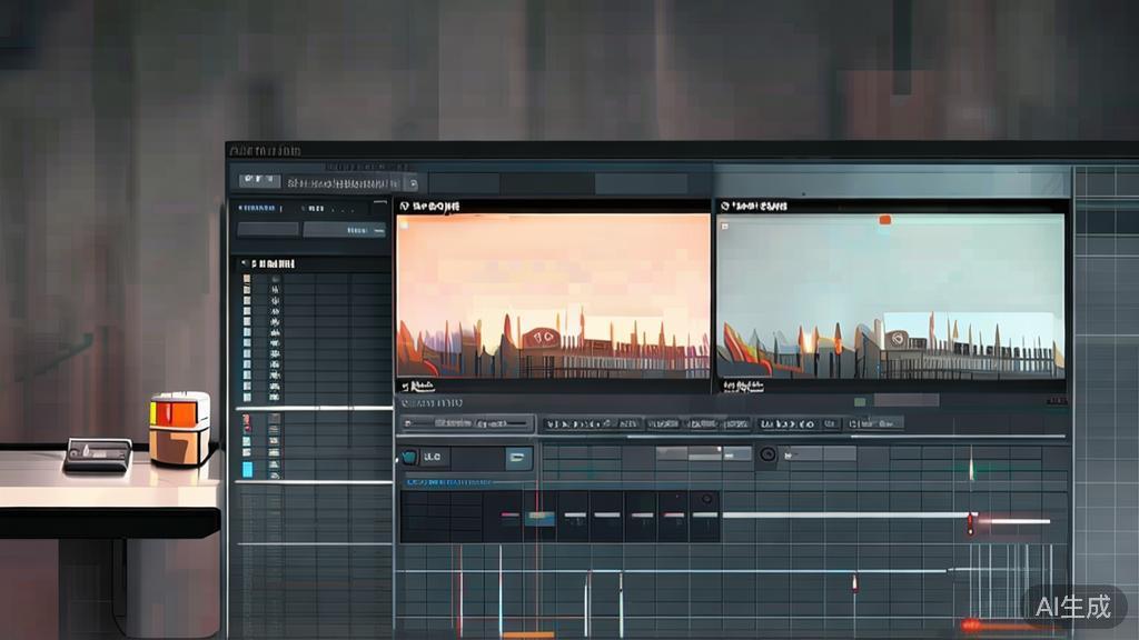 "High-quality business illustration of traditional video editing software with advanced editing features, minimal flat design"