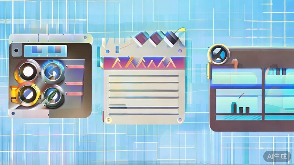 "Flat vector illustration comparing AI video editing software and traditional editing tools, highlighting efficiency and flexibility, soft blue gradient"