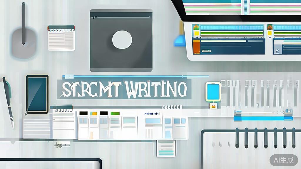 High-quality business illustration regarding script writing tools, minimal flat design