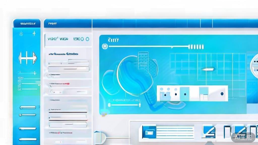 Flat vector illustration of video publishing software, dashboard style, soft blue gradient