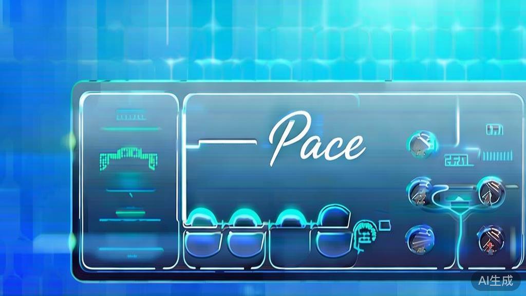 Flat vector illustration of pace control in a script, dashboard style, soft blue gradient