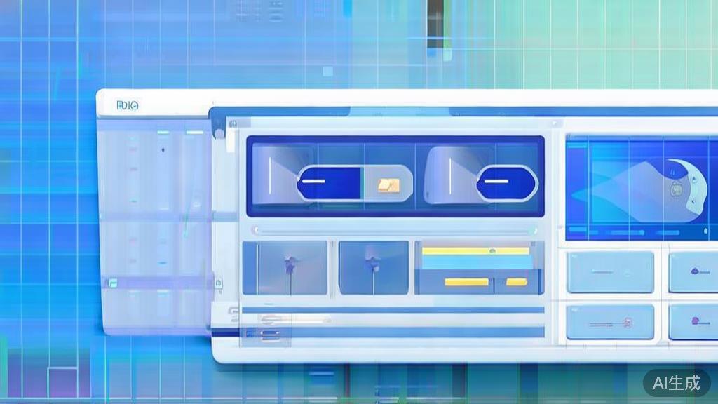 Flat vector illustration of Adobe Premiere Pro interface, dashboard style, soft blue gradient