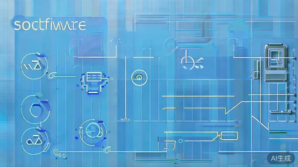 Flat vector illustration of software selection process, dashboard style, soft blue gradient