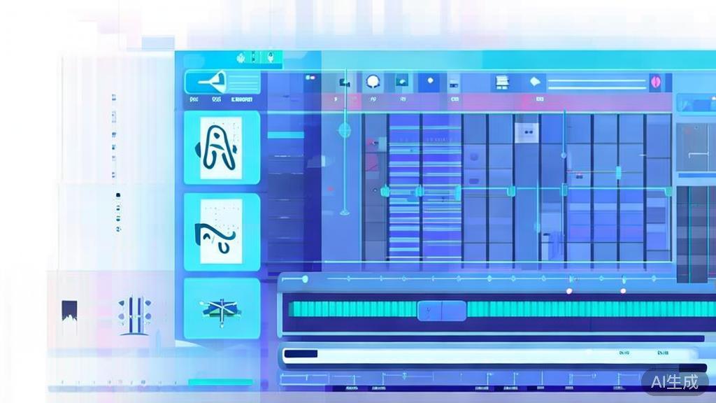 Flat vector illustration of video editing interface, dashboard style, soft blue gradient