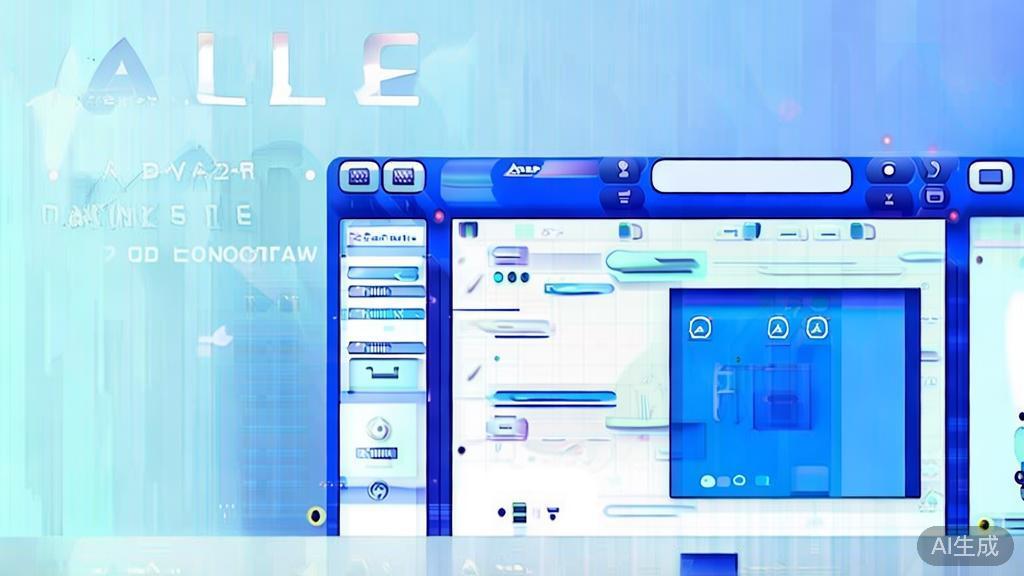 Flat vector illustration of AI drawing tool DALL·E 2, dashboard style, soft blue gradient