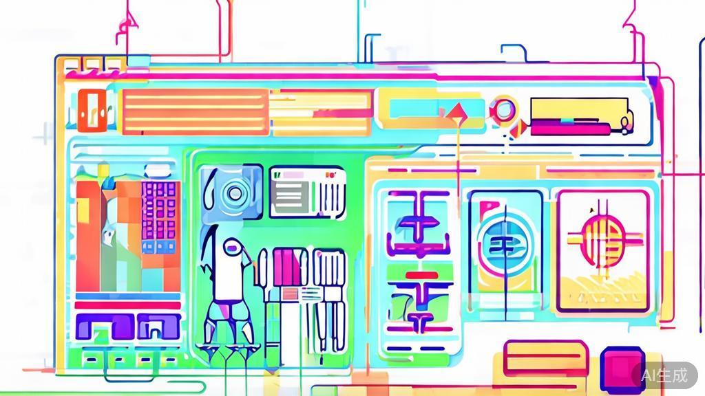 High-quality illustration of AI in creative industry, minimal flat design