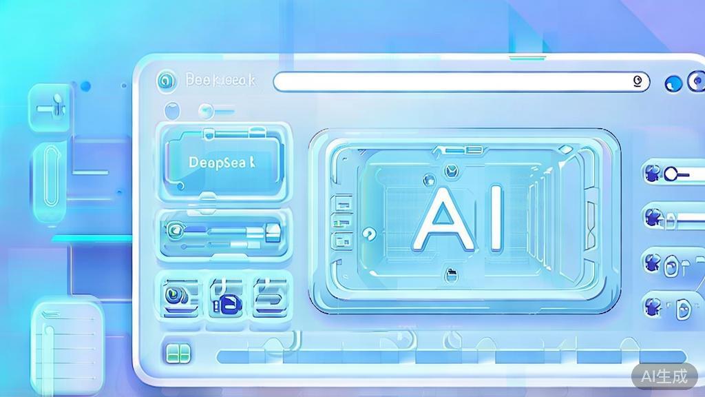 Flat vector illustration of deepseek's AI video generation technology, dashboard style, soft blue gradient