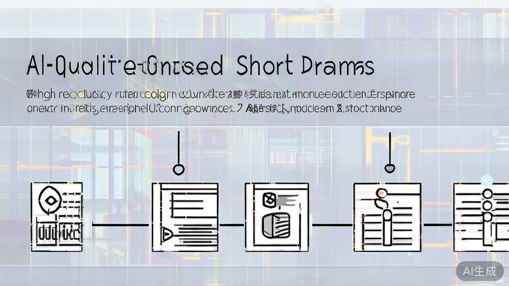 High-quality business illustration regarding AI short drama production process, minimal flat design