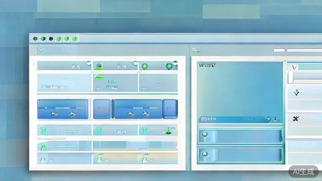 "Flat vector illustration of professional editing software features, dashboard style, soft blue gradient"