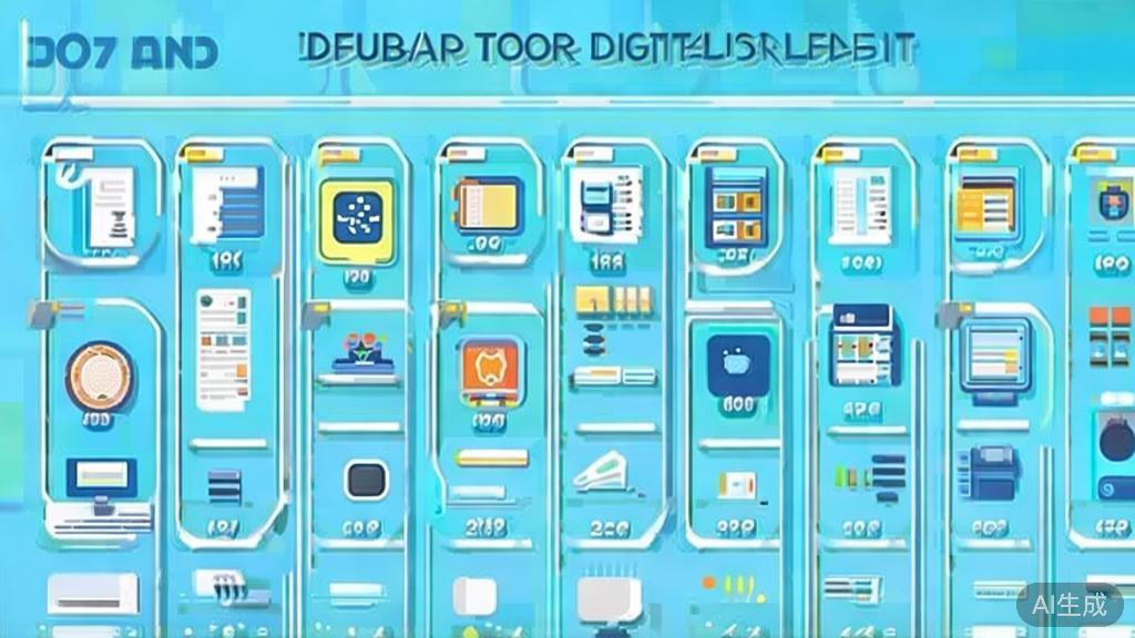 Flat vector illustration of digital tools comparison, dashboard style, soft blue gradient