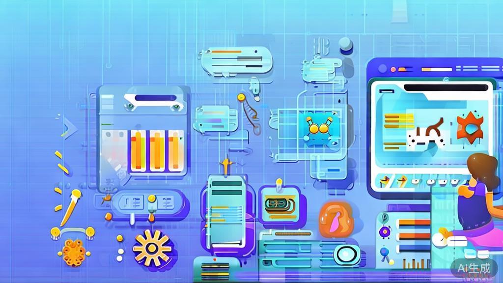 Flat vector illustration of brainstorming with AI assistant, dashboard style, soft blue gradient