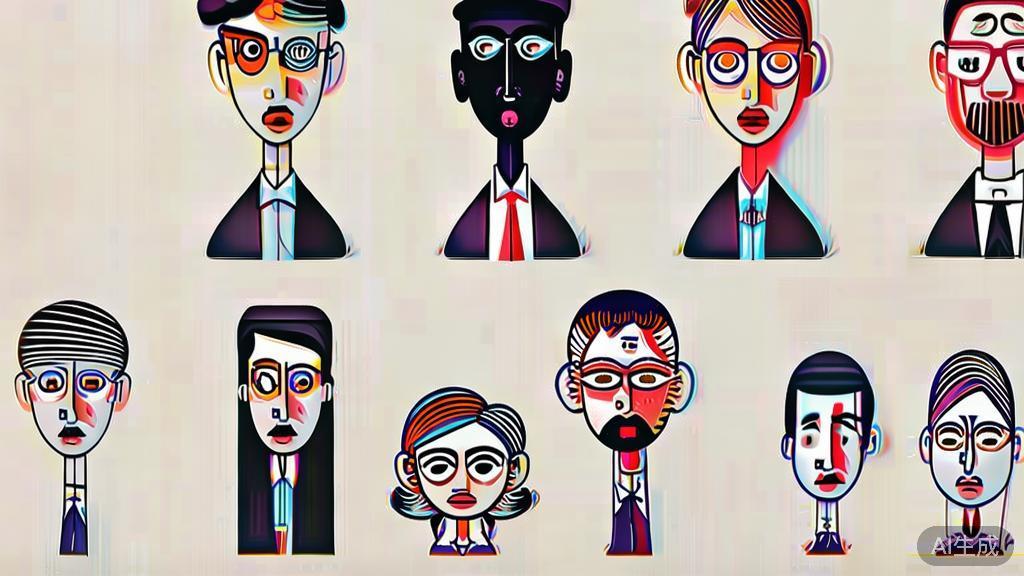 "High-quality business illustration regarding character design, featuring diverse characters with distinct personalities, minimal flat design"