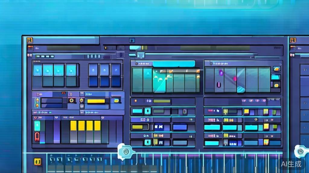 Flat vector illustration of video editing workflow, dashboard style, soft blue gradient