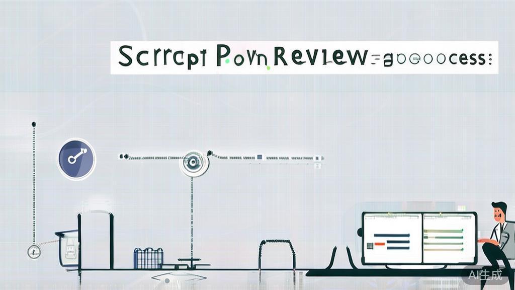 High-quality business illustration showing a script review process, minimal flat design