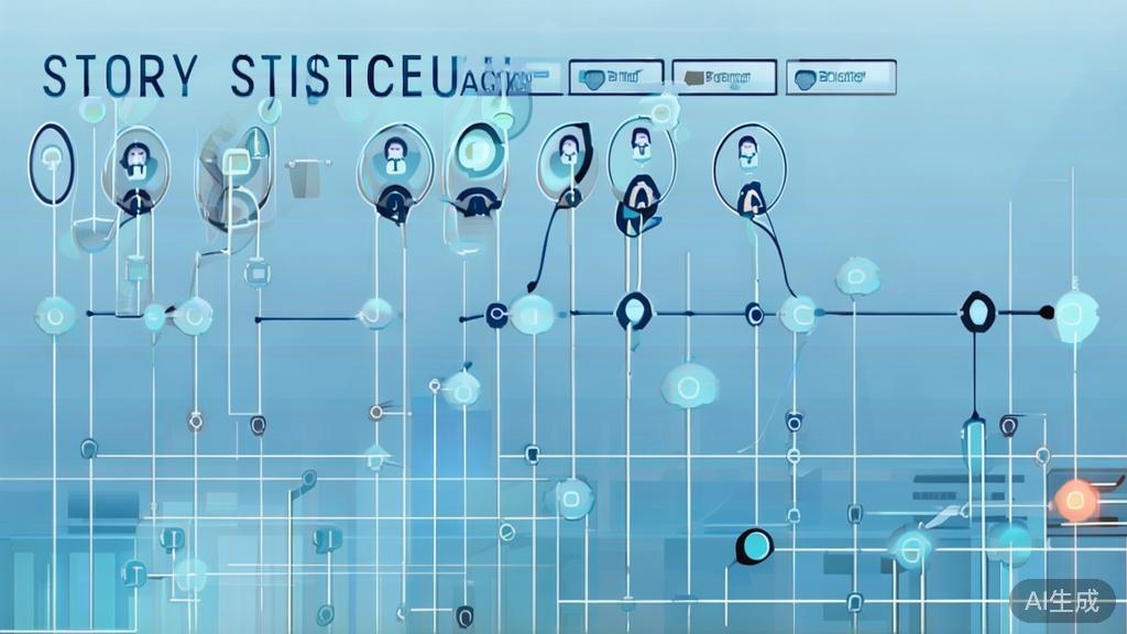 Flat vector illustration of story structure, dashboard style, soft blue gradient