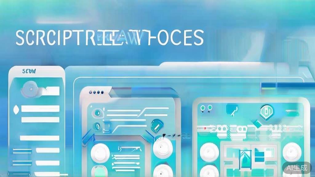 Flat vector illustration of script review process, dashboard style, soft blue gradient