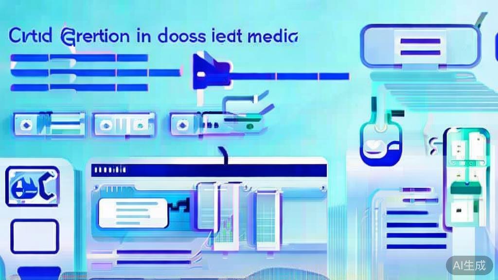 Flat vector illustration of AI script generation in cross-media creation, dashboard style, soft blue gradient