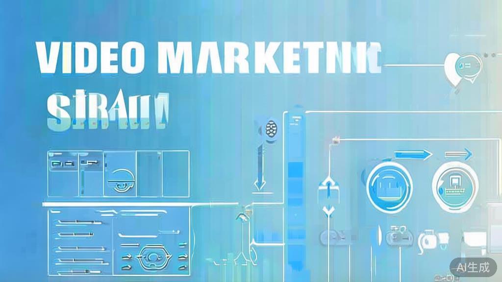 Flat vector illustration of video marketing strategy, dashboard style, soft blue gradient