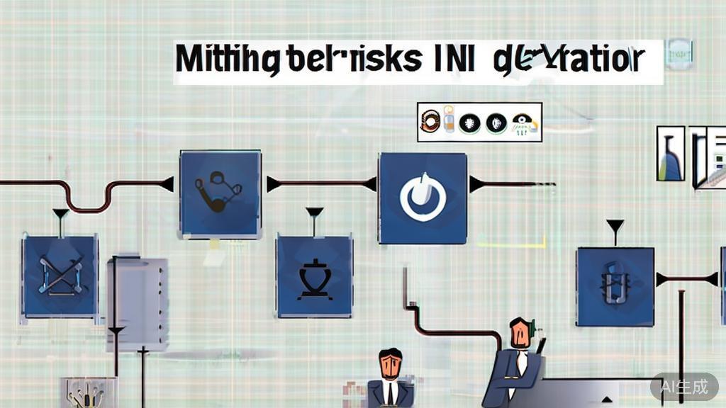 "High-quality business illustration regarding strategies to mitigate risks in AI image generation, minimal flat design"