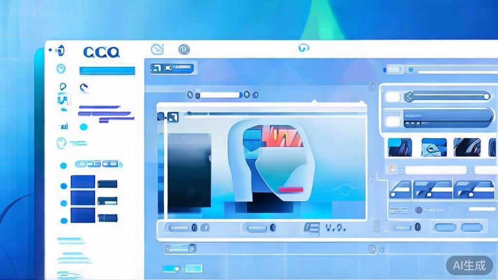 Flat vector illustration of AI image generation tools, dashboard style, soft blue gradient