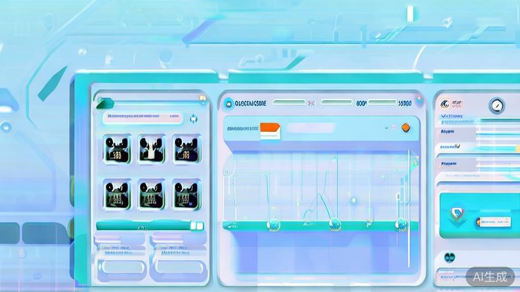 Flat vector illustration of AI image generation future trends, dashboard style, soft blue gradient
