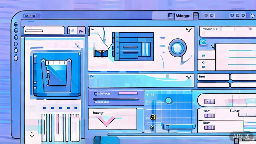 Flat vector illustration of various AI image generation tools, dashboard style, soft blue gradient