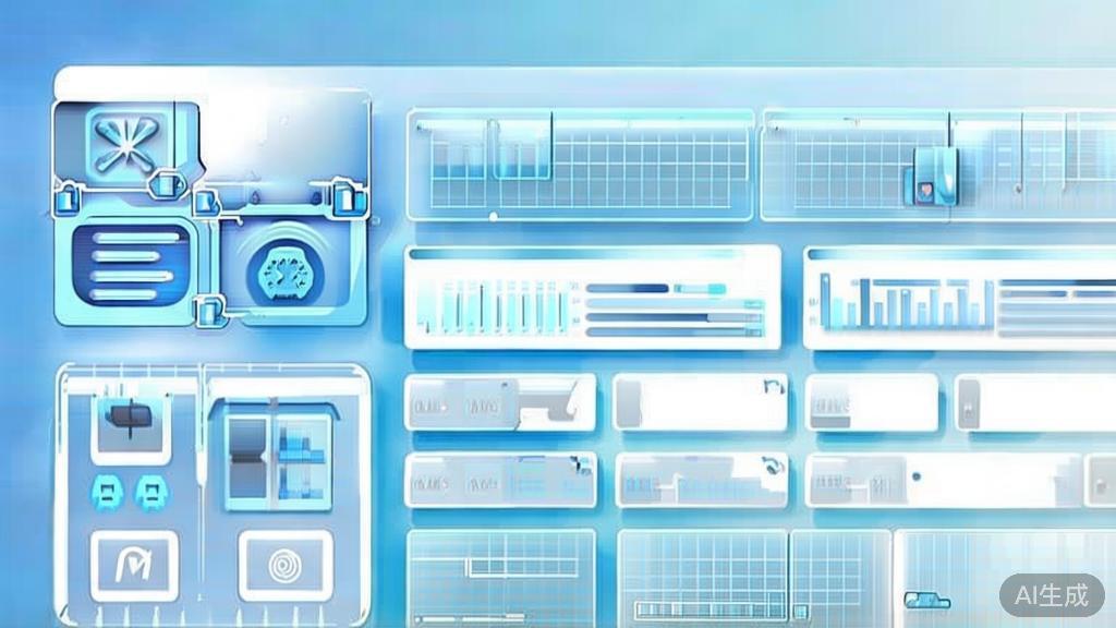 "Flat vector illustration of future trends in AI image generation, dashboard style, soft blue gradient"