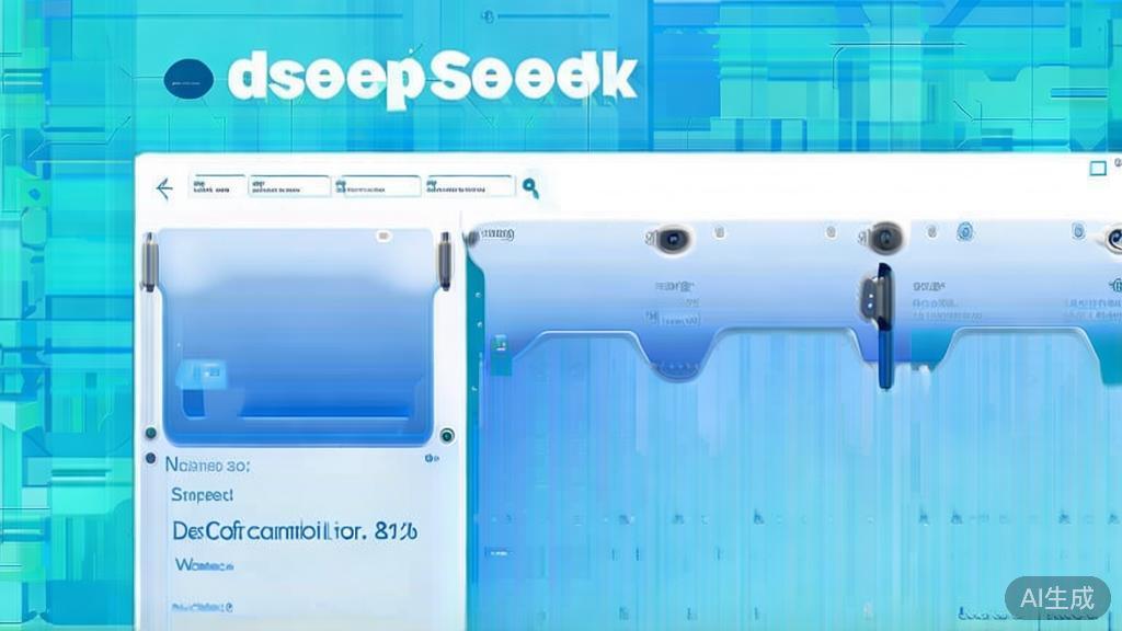 "Flat vector illustration of user-friendly interface of DeepSeek, dashboard style, soft blue gradient"