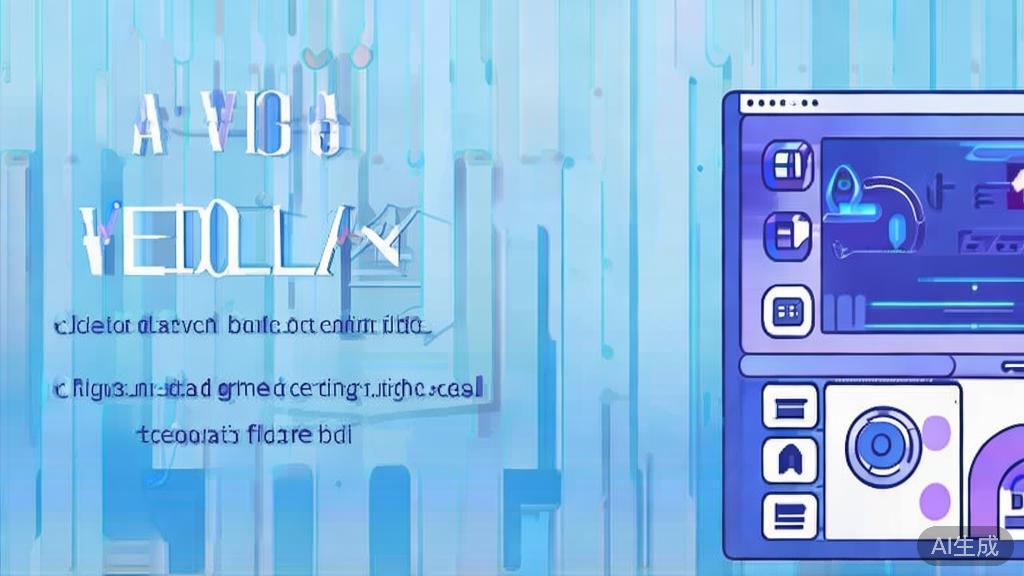 Flat vector illustration of AI tools enhancing video creativity, dashboard style, soft blue gradient