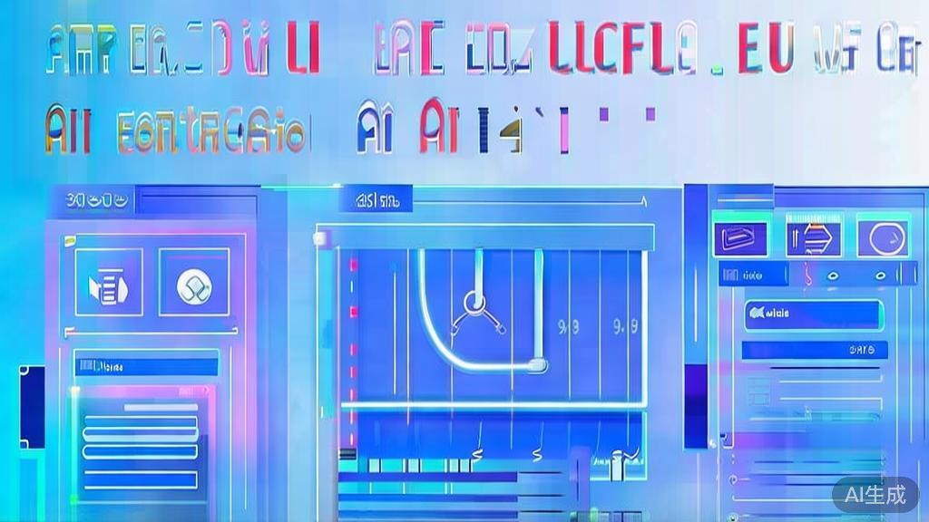 Flat vector illustration of video editing process with AI tools, dashboard style, soft blue gradient