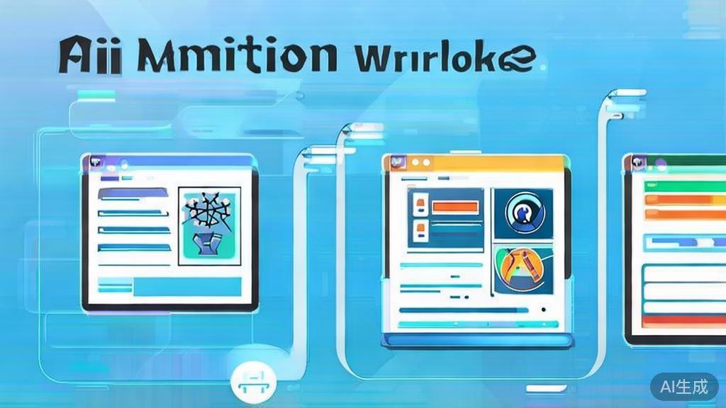 Flat vector illustration of animation workflow with AI tools, dashboard style, soft blue gradient